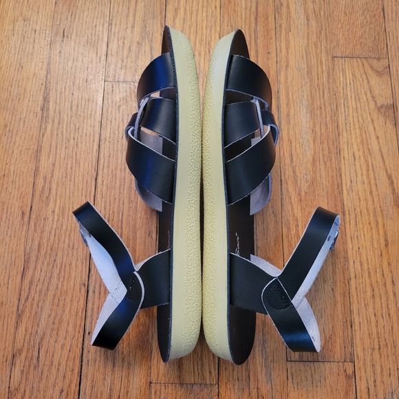 Sun San Sandals Black Leather Strappy Buckle 7 Summer Comfort Neutral Beach - Picture 4 of 9